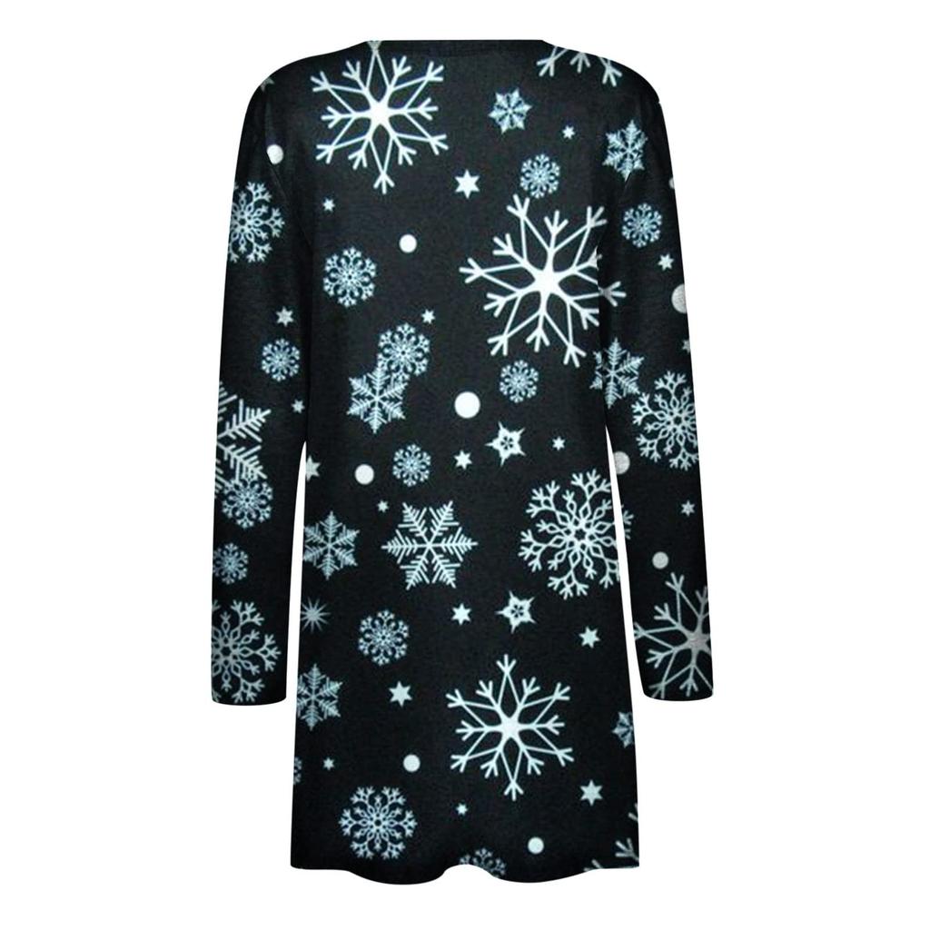 Jachetă cardigan cu imprimeu de Crăciun cu buzunar lejer la modă pentru femei