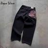 RogueWave Kirschblüten Selvedge Stickerei Denim Hose Y2k Retro Lässig Baggy Gerade Weites Bein Jeans Hohe Qualität Hiphop Streetwear