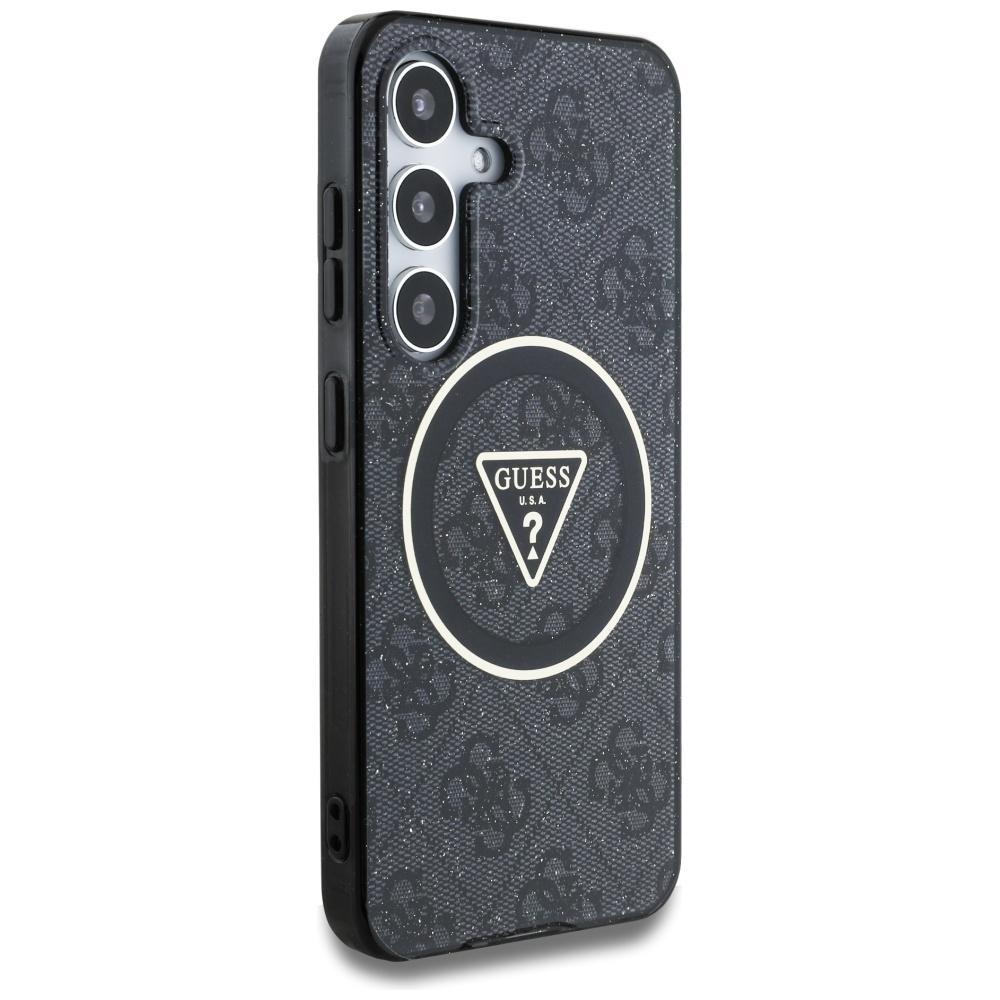 Pouzdro Guess 4G Glitter Triangle Buttons Magsafe Pro Samsung Galaxy S25 Černé