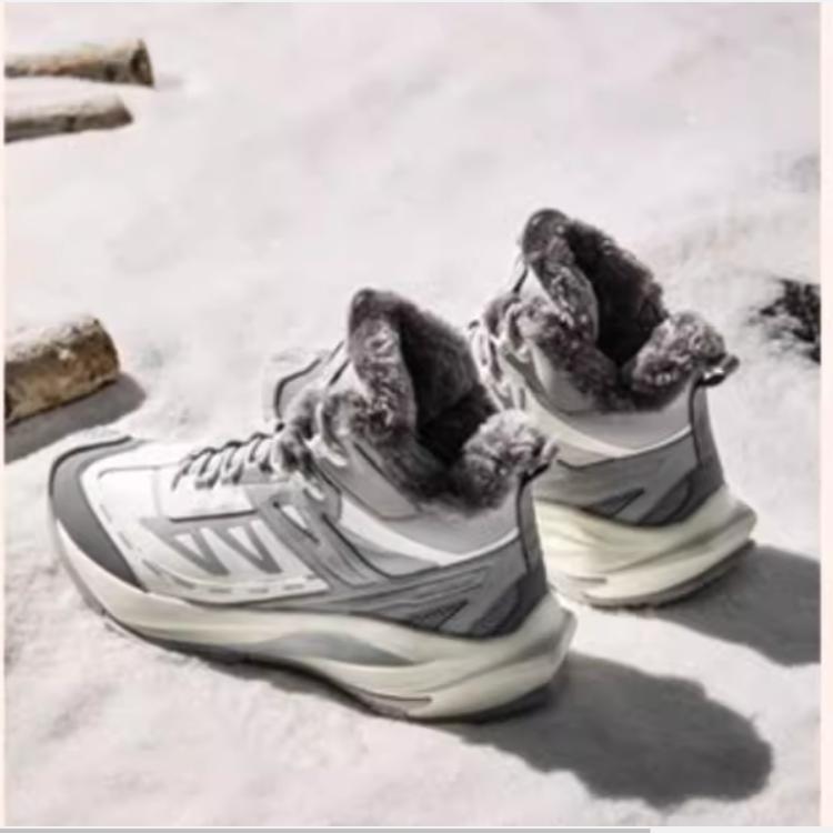 Anta Hiking Series White Grey Fur Lined Mens Winter Boots 912448909-1