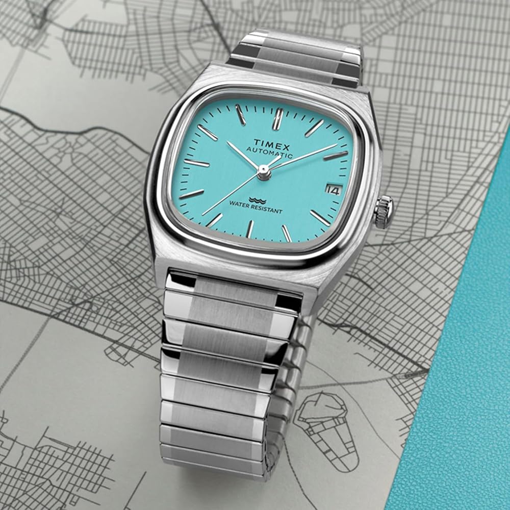 TIMEX TW2Y07300 Unisex Automatic Watch, 5 ATM Water Resistant, Plastic with Light Blue Dial and Stainless Steel Case [Parallel Import]