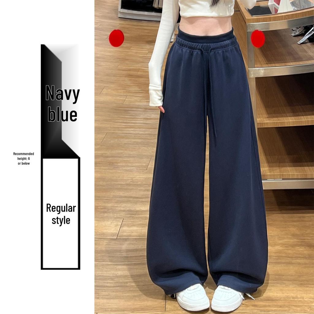 Women's Pink Wide-Leg Knife Pleat Sweatpants - Spring 2026 Korean Style, High Waist, Slimming Petite Fit