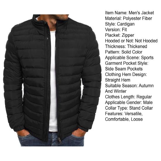 Men Stand Collar Puffer Jacket Thickened Down Jacket Lightweight Leisure Warm Winter Coat