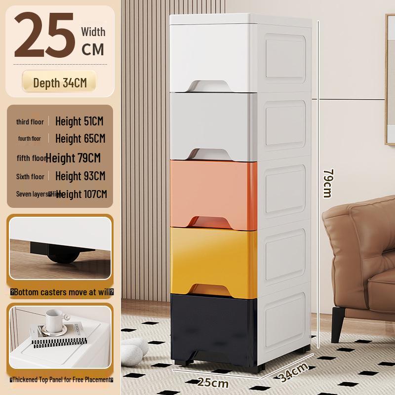 15/18/25cm Narrow Bathroom Crevice Storage Cabinet with Drawers, Multi-layer Plastic Design