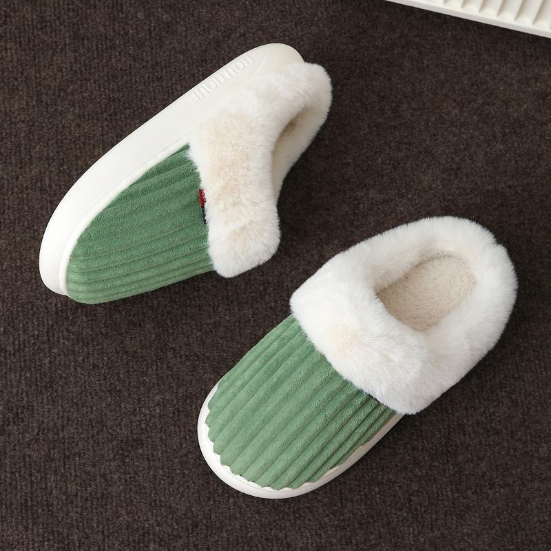 New thick striped cotton slippers home winter fluffy slippers women's winter thickened plush cotton mop