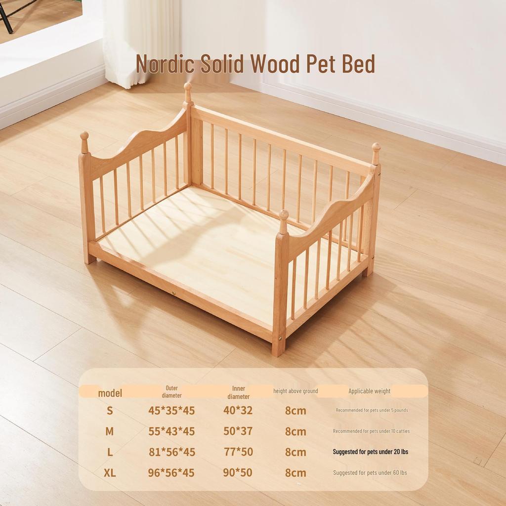 Spring Moisture-Proof Solid Wood Pet Bed - Removable, Washable Beech Playpen for Dogs and Cats