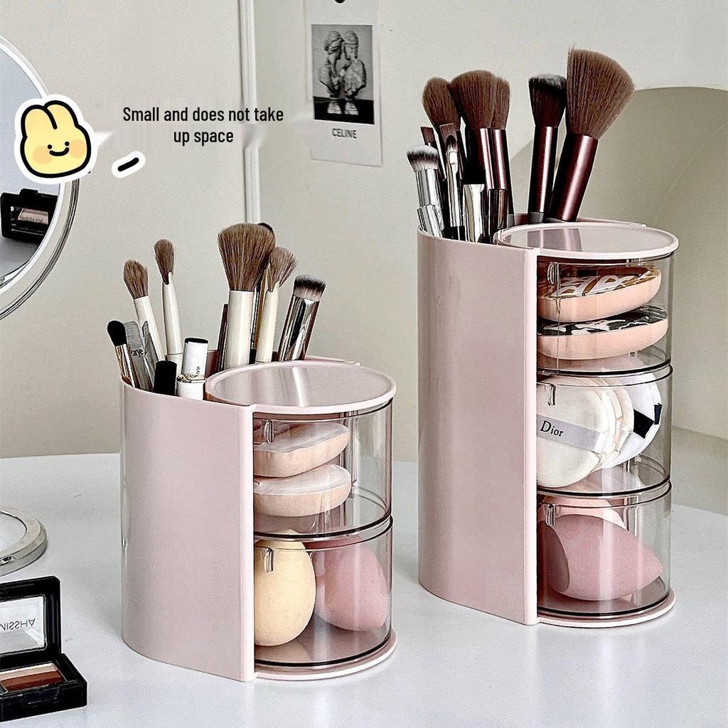 Rotating Dustproof Cosmetic Storage Box - Desktop Organizer for Puff, Lipstick, and More