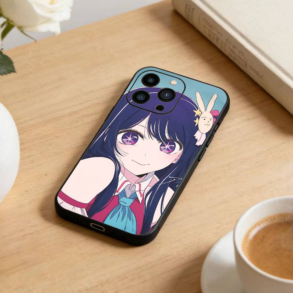 Anime Oshi-no Ko Phone Case For iPhone17,16,15,14,13,12 Plus,Max Soft Silicone Black Cover