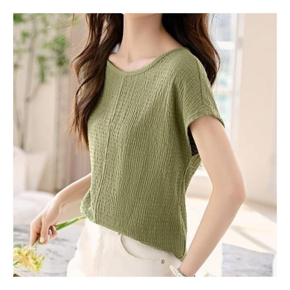 Navava NT1807 Simple Solid Thin Round Neck Cap Sleeve T shirT