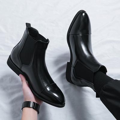 Autumn and Winter Pointed Toe Foot Cover Large Size Men's Boots High Top Leather Shoes Red Sole Martin Boots British Casual Chelsea Boots