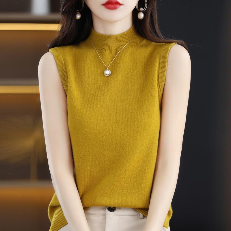 Sleeveless High Neck Slimming Knit Vest for Layering
