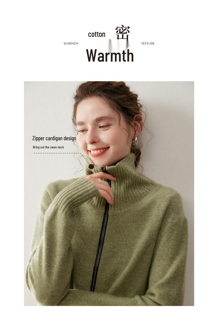 2025 Retro Cashmere Lapel Cardigan: Chunky Knit Short Zipper Sweater for Autumn/Winter