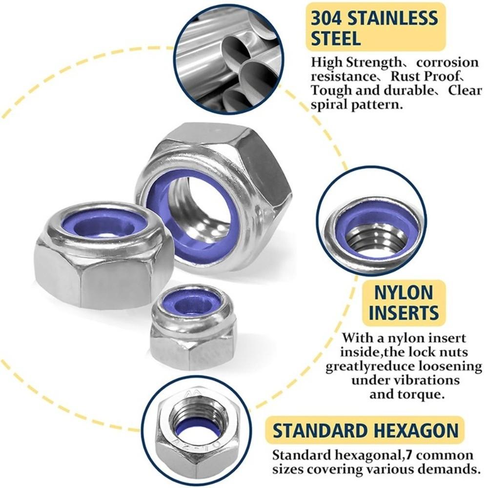 175 Stück M3 M4 M5 M6 M8 M10 Sicherungsmuttern Nyloneinsatz Sicherungsschraubkappe Sortimentskasten Sechskantmuttern DIY-Projekte