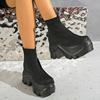 Black Chunky Platform Ankle Boots Women Fashion Crystals Knitted Short Booties Mujer Punk Goth Thick Sole Motorcycle Boots Woman