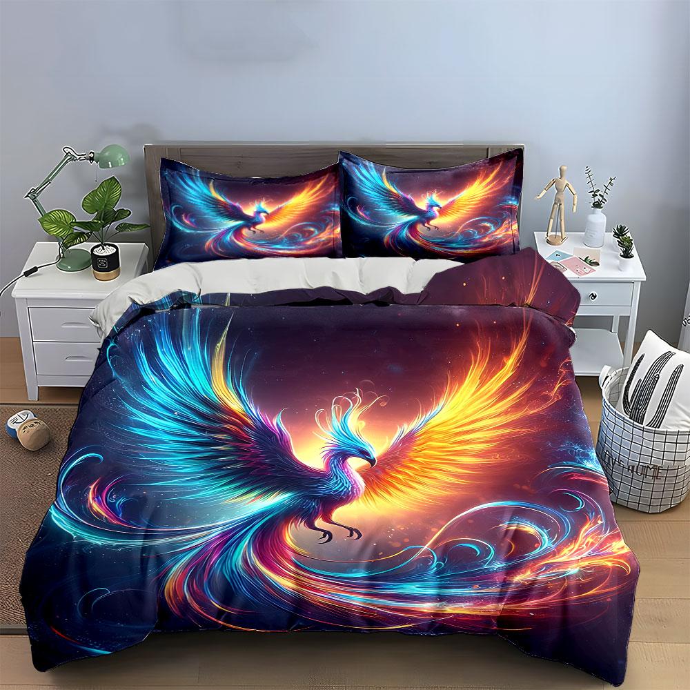 Colorful Phoenix Home Decor Set Soft Comfortable Duvet Cover Bedding Set Included 1*Duvet Cover & 2*Pillowcases, Gift