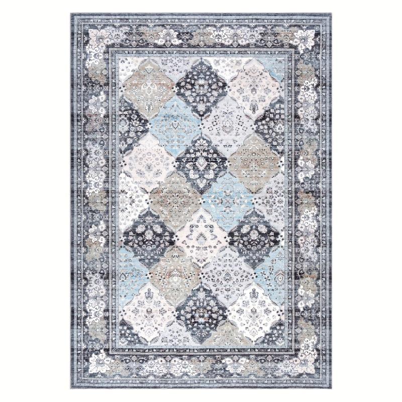 Vintage Floral Throw Rug Distressed Rug Non-Slip Flannel Indoor Floor Carpet for Bedroom Living Room Laundry, Blue, Home Décor