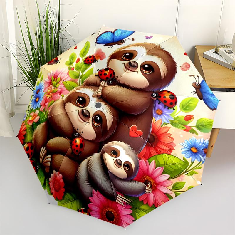 

1pc Sloth Family Automatic Open/Close Umbrella - Portable Collapsible Umbrella with 8-Rib Stability, Fashion Lovers yy251017168