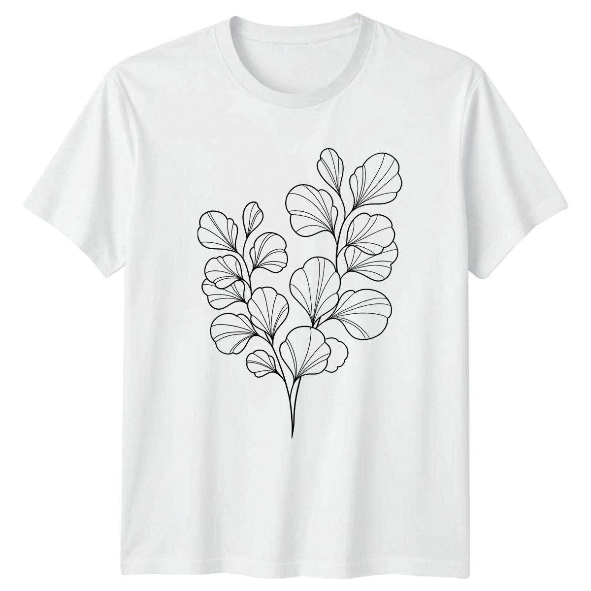 Abstract Botanical Leaf Design T-Shirt Botanical Art Plant Lover Birthday Gift M