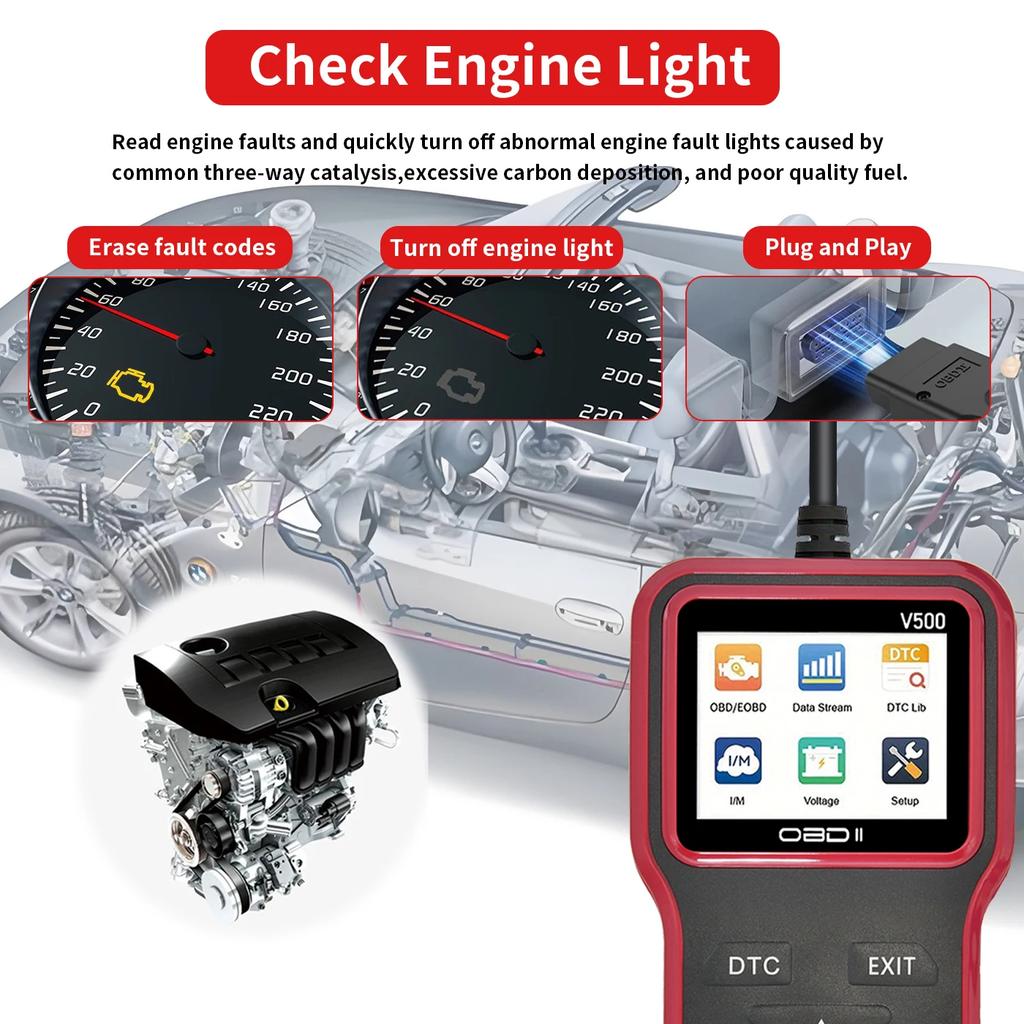 2025 Neuestes OBD2-Scanner-Diagnosewerkzeug - Kompletter Motorcode-Leser mit Datenstrom, I/M-Bereitschaft, Spannungstest und Löschfunktion, OBD-betrieben,