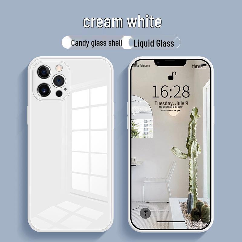 Premium White Tempered Glass Full Cover Case for iPhone 15/14/13/11 Pro - High-End Simple Design, Anti-Fall Protection