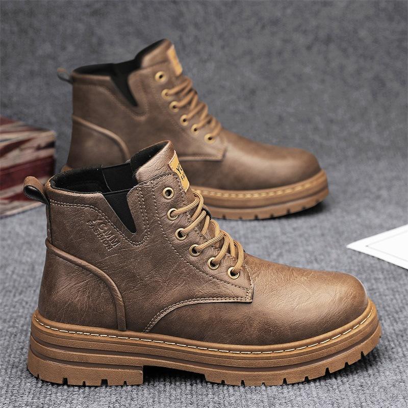 

Small leather shoes men s British casual platform high-top leather boots trendy handsome green board shoes 44 хакі