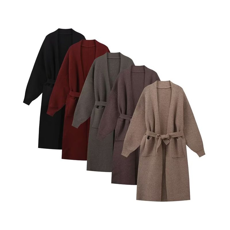 Kaslead New Arrival Women's Clothing Fashion Style Fashion Minimalist Loose Cardigan with Belt Long Sleeve Knitted Coat
