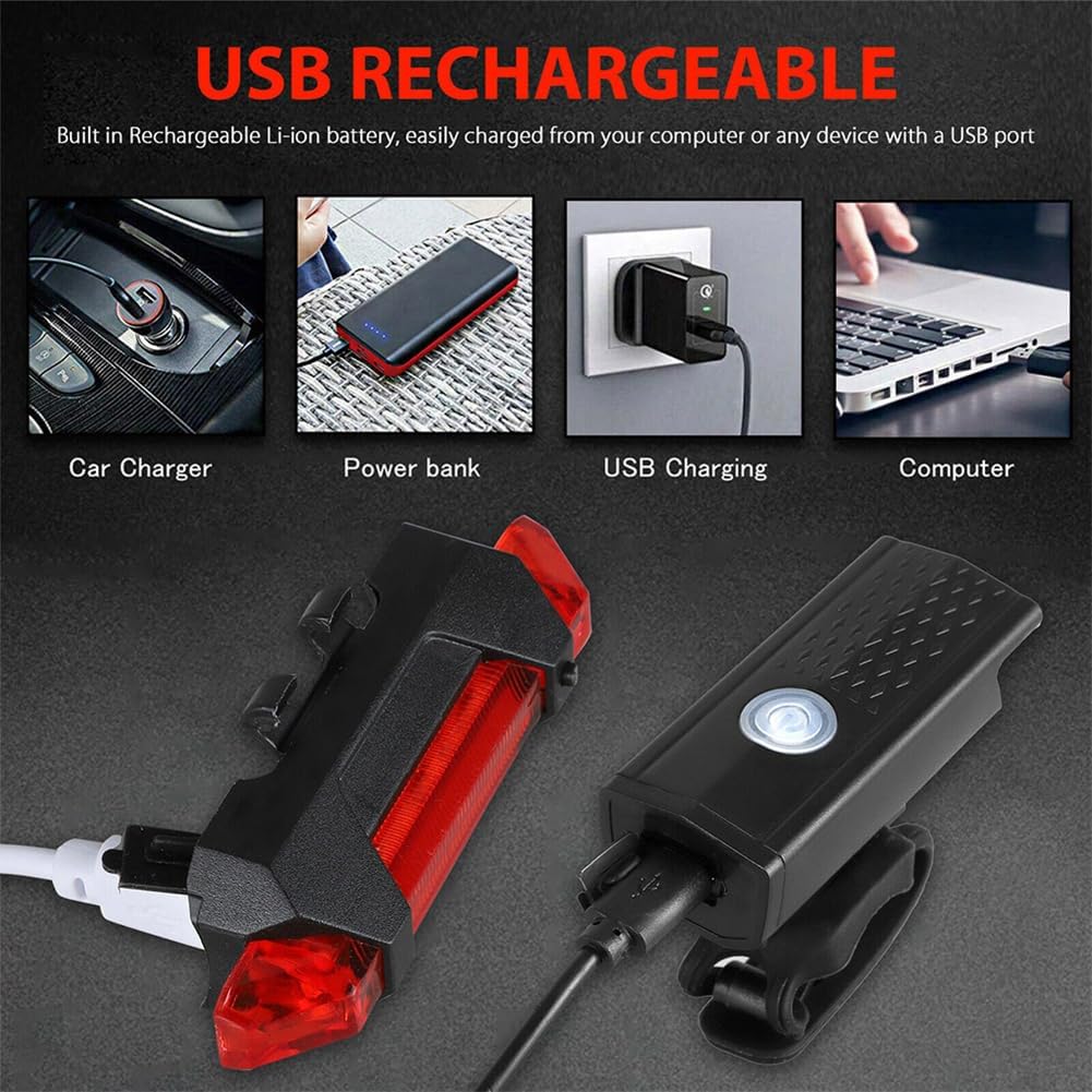 Bike Lights USB Rechargeable Waterproof Bike Headlight Tail Light Set for Men Women Kids Road Mountain Cycling Night Riding
