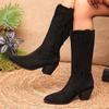 Fashion Fleece Thicken Warm Boots Women Winter 2025 Retro Slip On Faux Suede Mid Calf for Woman Pointed Toe High Heel Botas Mujer
