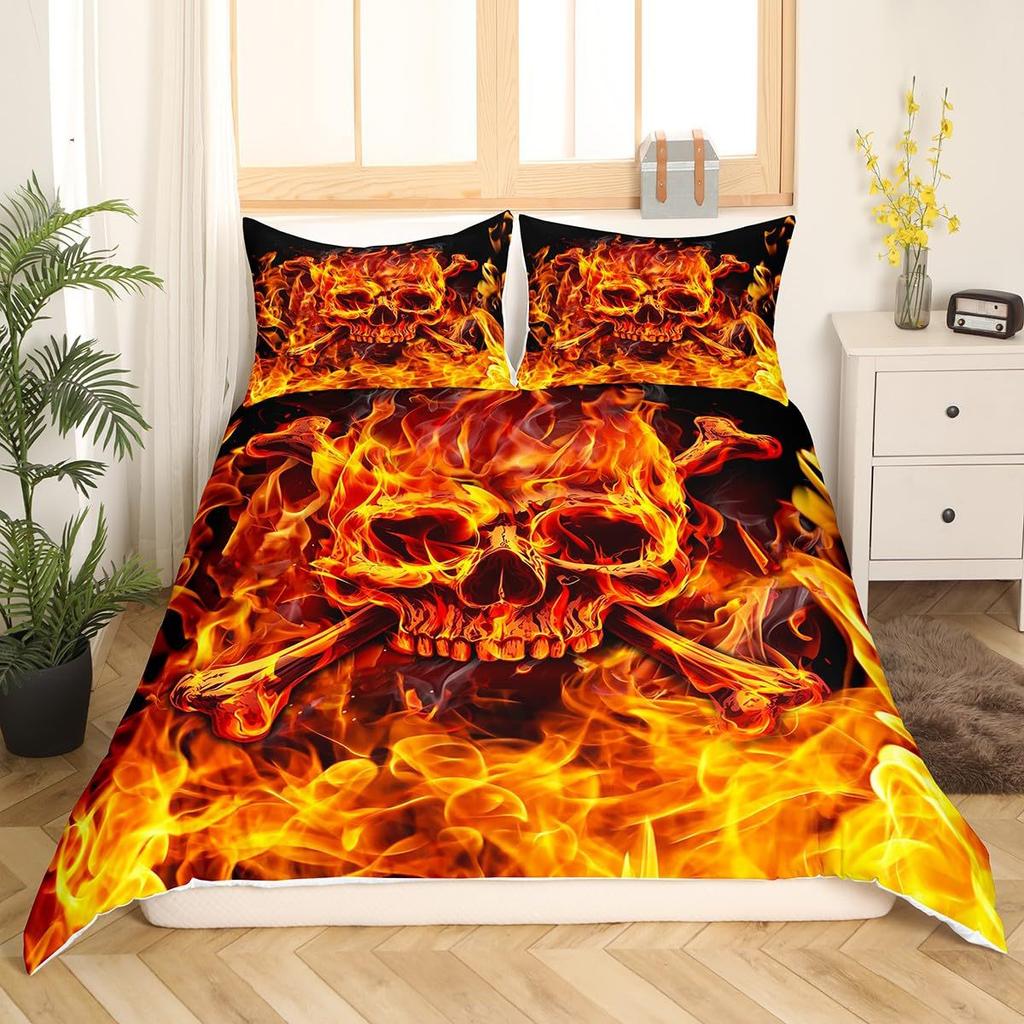 Gothic Skeleton Duvet Cover Set Pillowcase Skull Smoking Bedding Set,Soft Comfortable Duvet Cover For Bedroom