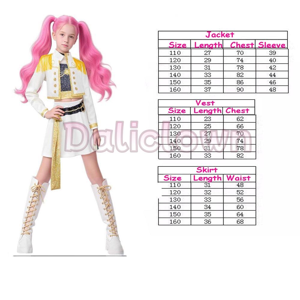 Film K-Pop Rumi Mira Zoey Demon Hunters Costume Cosplay Bambini Ragazze Halloween Palco Stampato 3D Huntrix Dorato Abbigliamento Role Play