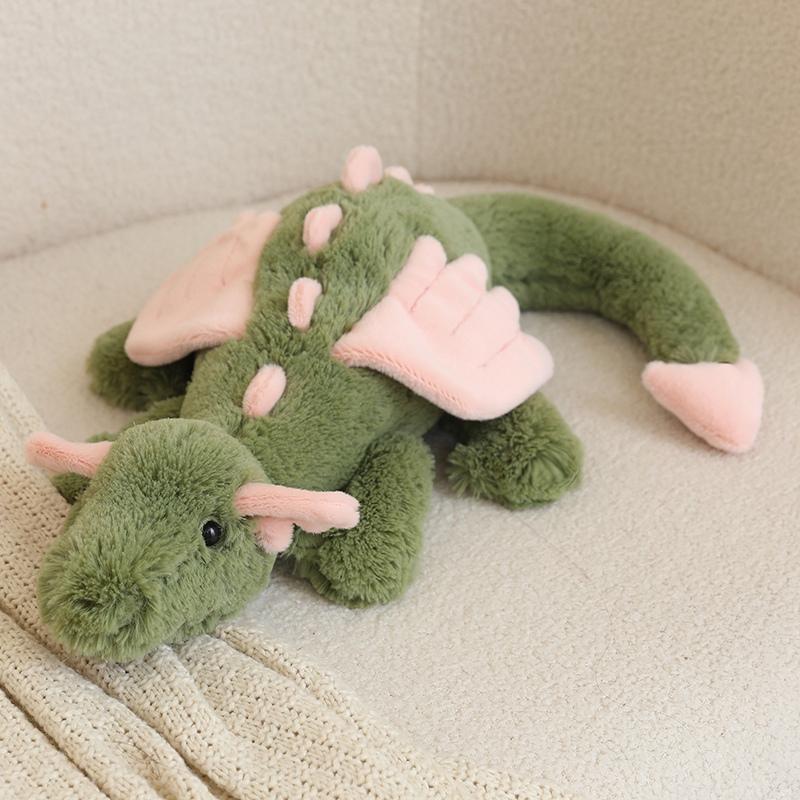 Cute Matcha Green Dragon Plush Toy Soft Stuffed Dragon Doll with Pink Wings Huggable Adorable Plushie for Girl Gift