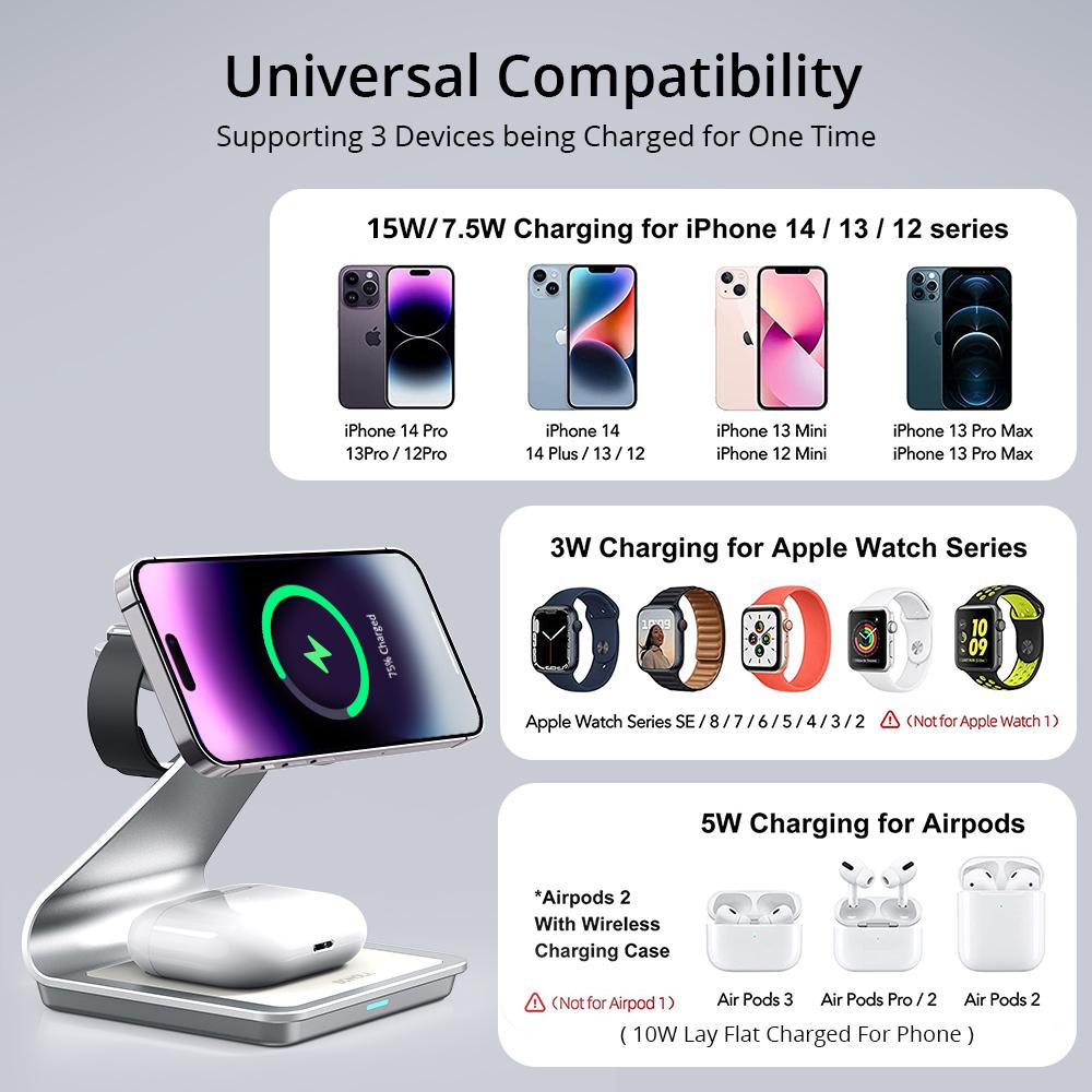 Z Type Metal 3in1 Wireless Charger For Iphone 13/15/14 Pro Max Fast Macsafe Wireless Chargers For Apple Watch 8/airpods 2