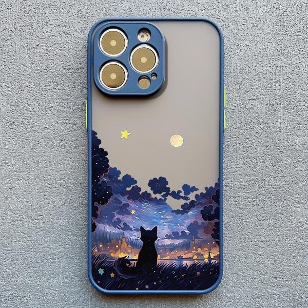 Starry Sky Cat Phone Case for iPhone 16 15 14 Pro Max 13 12 Mini 11 Pro Max XR XS X 8 7 Plus SE 2020 Shockproof Back Cover Funda