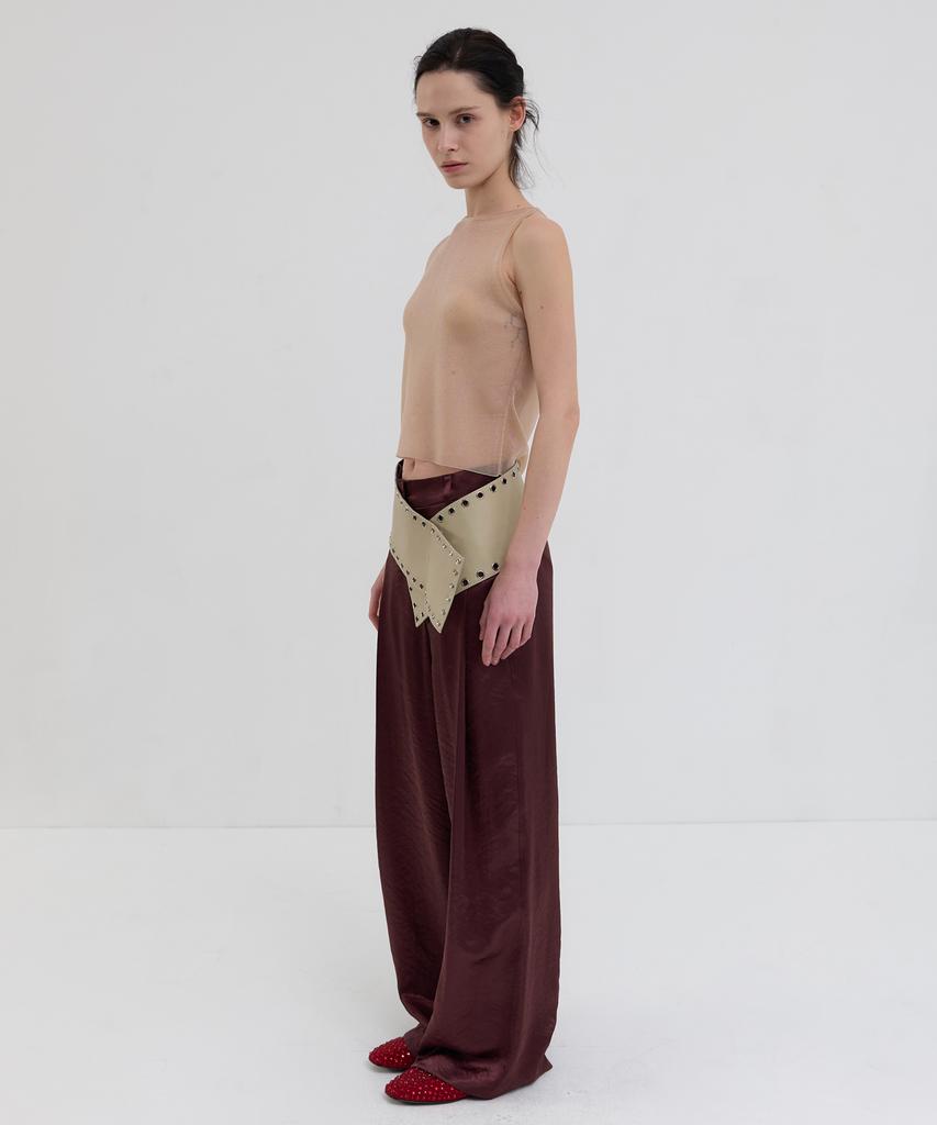 Obeodyupeulleeo Sheer Glossy Halter Knit Top_Nude Beige