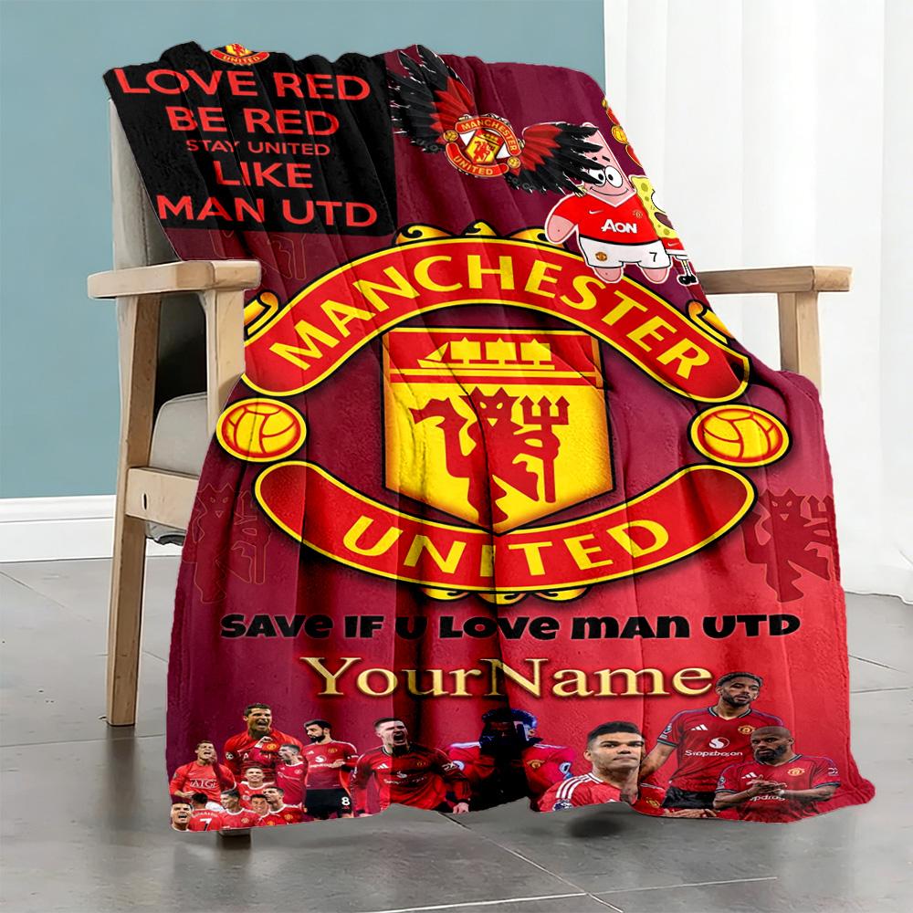 Manchester Customize Text Blanket Lightweight Customizable Blanket Soft Warm Cozy for Bed Couch Office Chair Chair Ideal for All Seasons
