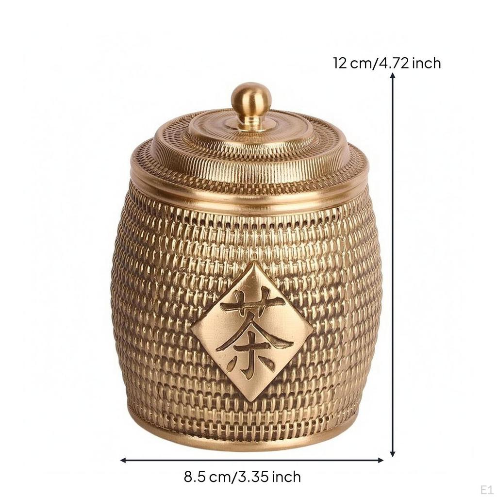 Tea Container Canister Woven Texture Lidded Brass Decorative Plaque Bronze