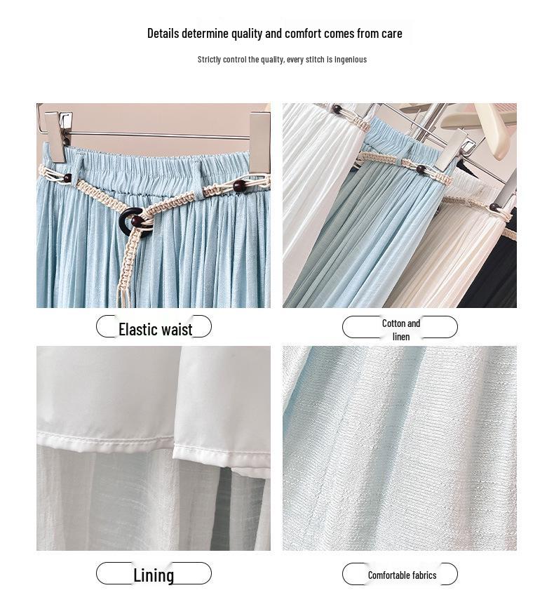 Bohemian High-Waisted A-Line Midi Skirt with Belt - Women's Flowing Slim Summer 2026 Style