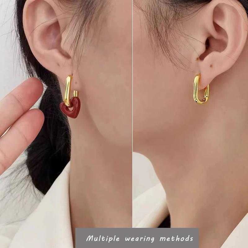 French Retro Romantic Wine Red Heart Pendant Earrings For Women Wedding Party Girls Fashion Zircon Christmas Gift Accessories