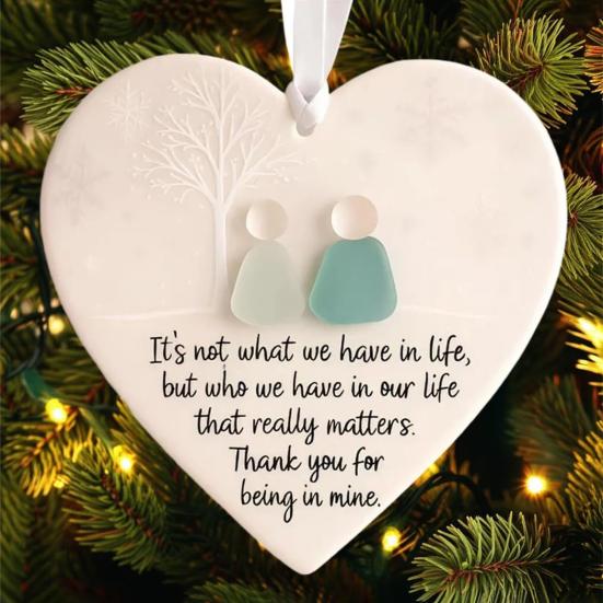 Heart-Shaped Sea Glass Friendship Decor Heart Keepsake Christmas Ornament for Xmas Tree Hanging Sea Glass Art for Best Friends
