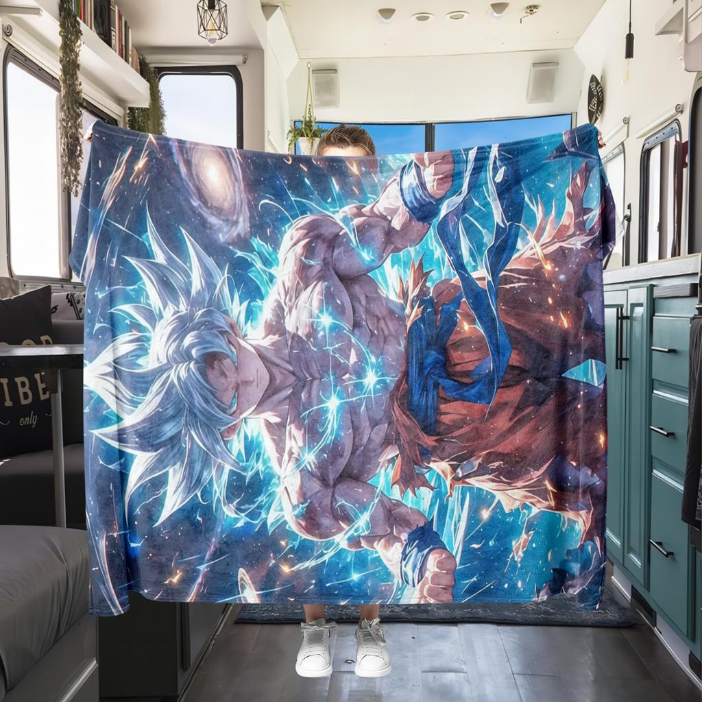 1PC Manta de Franela con Estampado de Son Goku, Alta Calidad para Todas las Estaciones, Decoración del Hogar, Calidez y Comodidad, Perfecta para Regalos de Navidad