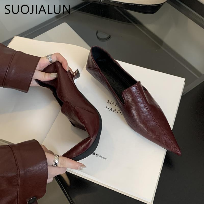 Fashion SUOJIALUN 2024 Autumn Women Pointed Toe Boat Shoes Fashion Thin Low Heel Ladies Elegant Dress Slip On Pumps Shoes