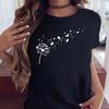 New Dandelion Printed Women's T-shirt Cartoon Pattern Printed Black Women's T-shirt Casual Women's Shirt Fun T-shirt