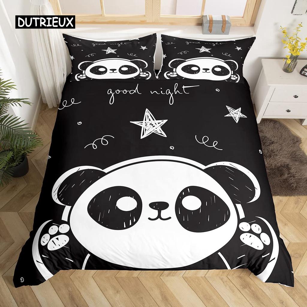 Panda König Komplettes Bettwäscheset Kinder Romantisches Bettwäscheset Cartoon Tier Bettbezug Fahrrad Ballon Libelle Polyester Bettdeckenbezug