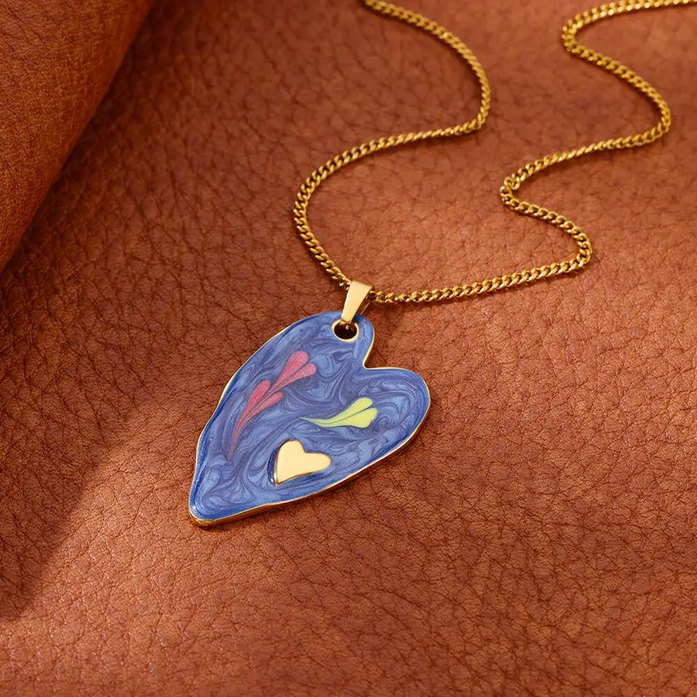 Coloful Heart Stainless Steel Necklace Gold Color Chain Necklaces Choker for Women Trendy Zircon Birthday Gifts Collar Mujer