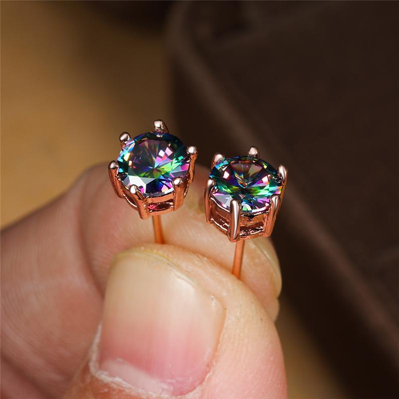 Punk Herren Damen Regenbogen Kristall Ohrstecker Schwarz Gold Farbe Hochzeits Schmuck Für Frauen Männer Charme Rund Zirkon Ohrring