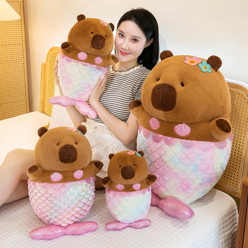 Mermaid Capybara Plush Toy Transformed Into Fishtail Kapibala Doll Children's Companionship Gifts for Girls