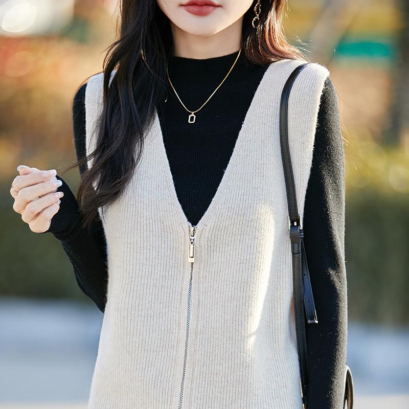 

Женский модный вязаный жилет с V-образным вырезом в корейском стиле, без рукавов и универсальный. S бежевый