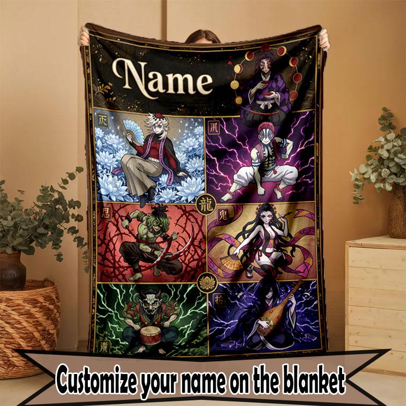 Individuelle Personalisierte Demon Slayer Druckdecke, Heimdekoration, Schlafzimmer, Sofa, Camping, Couch, Geschenke für Geburtstag Weihnachten