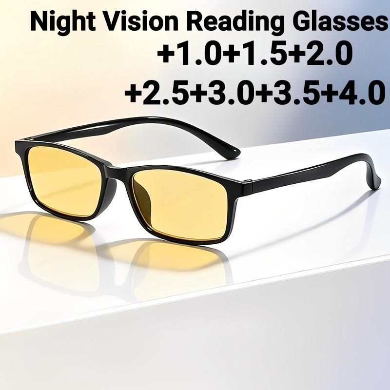 Męskie Kwadratowe Okulary do Widzenia w Nocy Modne Wysokiej Rozdzielczości Żółte Soczewki Okulary do Czytania Damskie Plus Dioptria Starczowzroczność