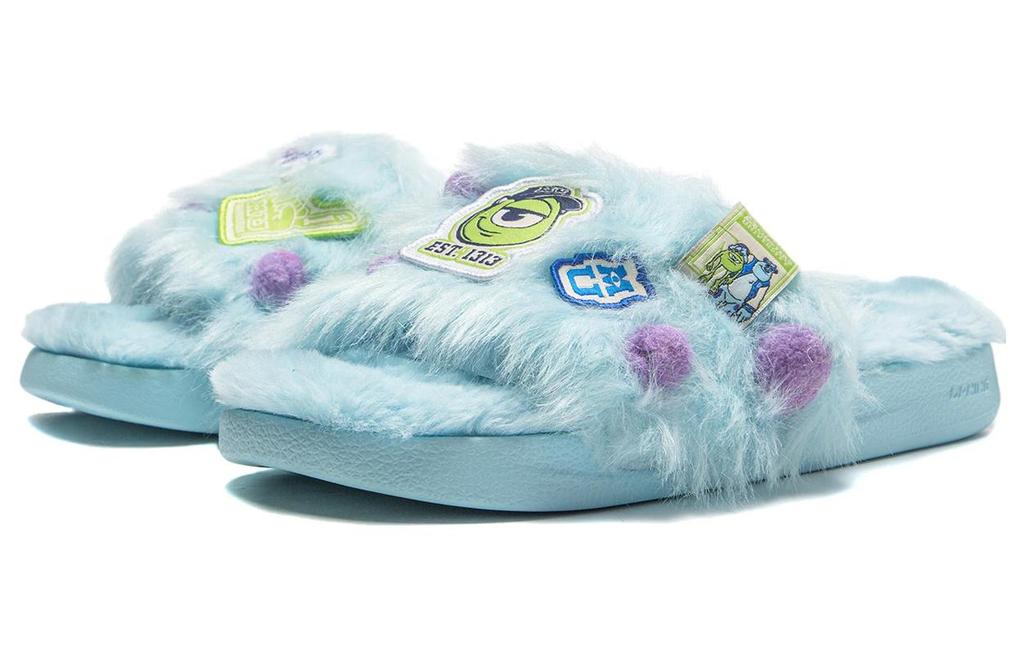 DISHINIGUAISHOUDAXUE X Li Ning Ln Slipper Se Fleece Lined Comfortable And Versatile Slide Slippers Women's Blue AGAT024-1